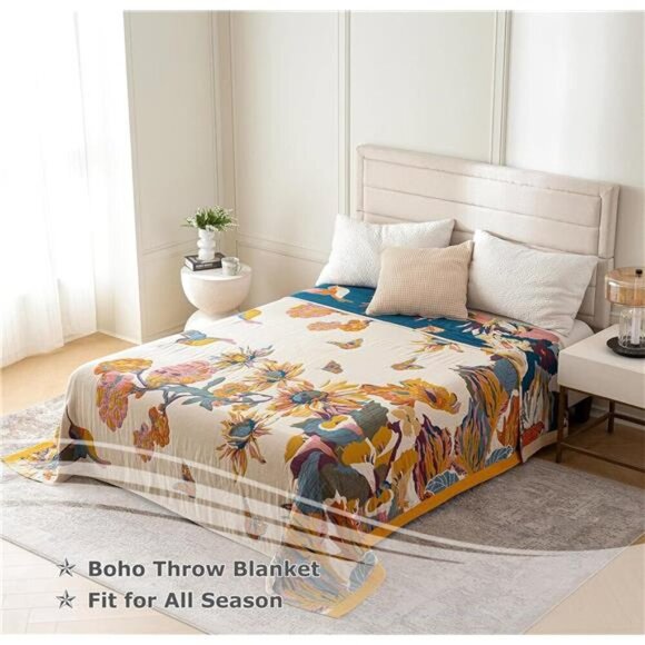 Boho Throw Blanket - 100% Cotton Ultra Soft Bed Throw Large - Fall Blanket - Picture 3 of 7